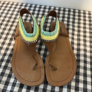 Sam Edelman Circus Brown Sandals with Yellow and Blue Accents, size 7.5